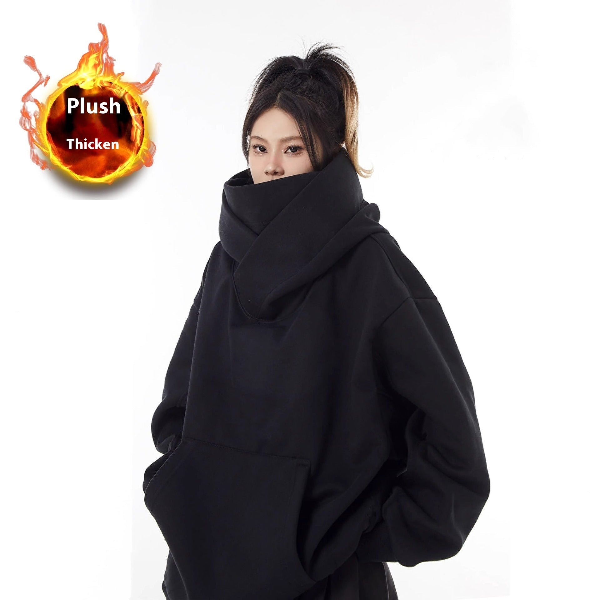 Loose High Collar Fleece Lined Hoodie - H3NRY’S WORLD